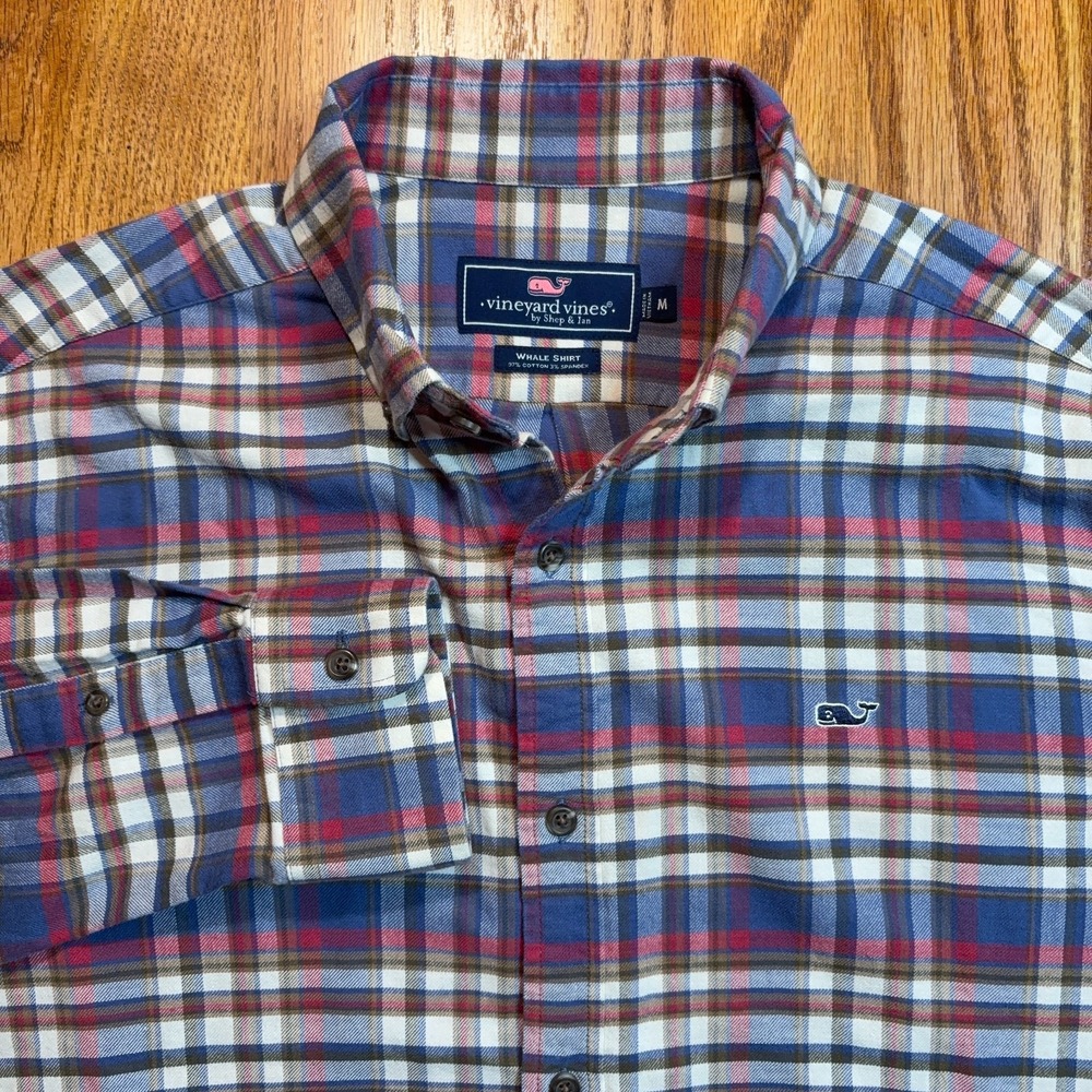 Vineyard Vines Whale Shirt Flannel Mens Medium Blue‎ Plaid Button Up Lightweight